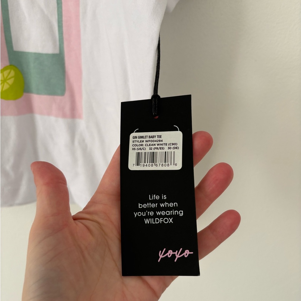 WILDFOX New White Gin Gimlet Graphic Cotton Oversized Cropped Tee Size XS - Picture 7 of 9